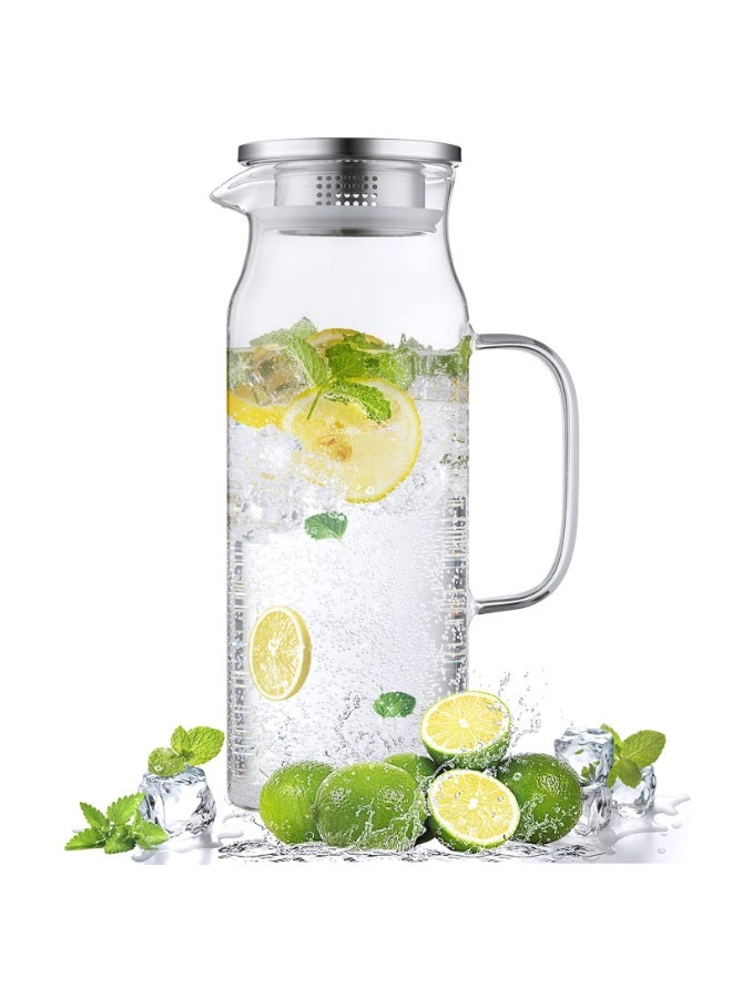 كيل › إبريق زجاجي بغطاء وفوهة 1.5 لتر 50 أونصة إبريق ماء بوروسيليكات مقاوم للحرارة للمشروبات الساخنة والباردة إبريق رفيع لباب الثلاجة للعصير والليمون والماء والحليب والشاي المثلج - Image 1